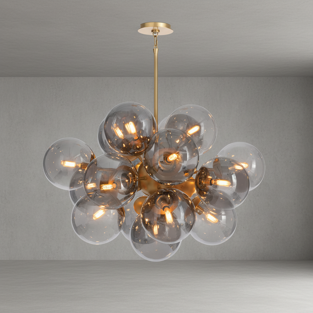 Luster Gaze Radiant Orb Brass Smoked Glass Chandelier - Background Shot