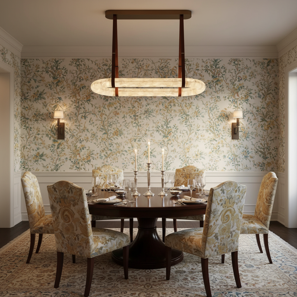 Luster Gaze Alabaster Grandeur Round Chandelier - formal American dining room