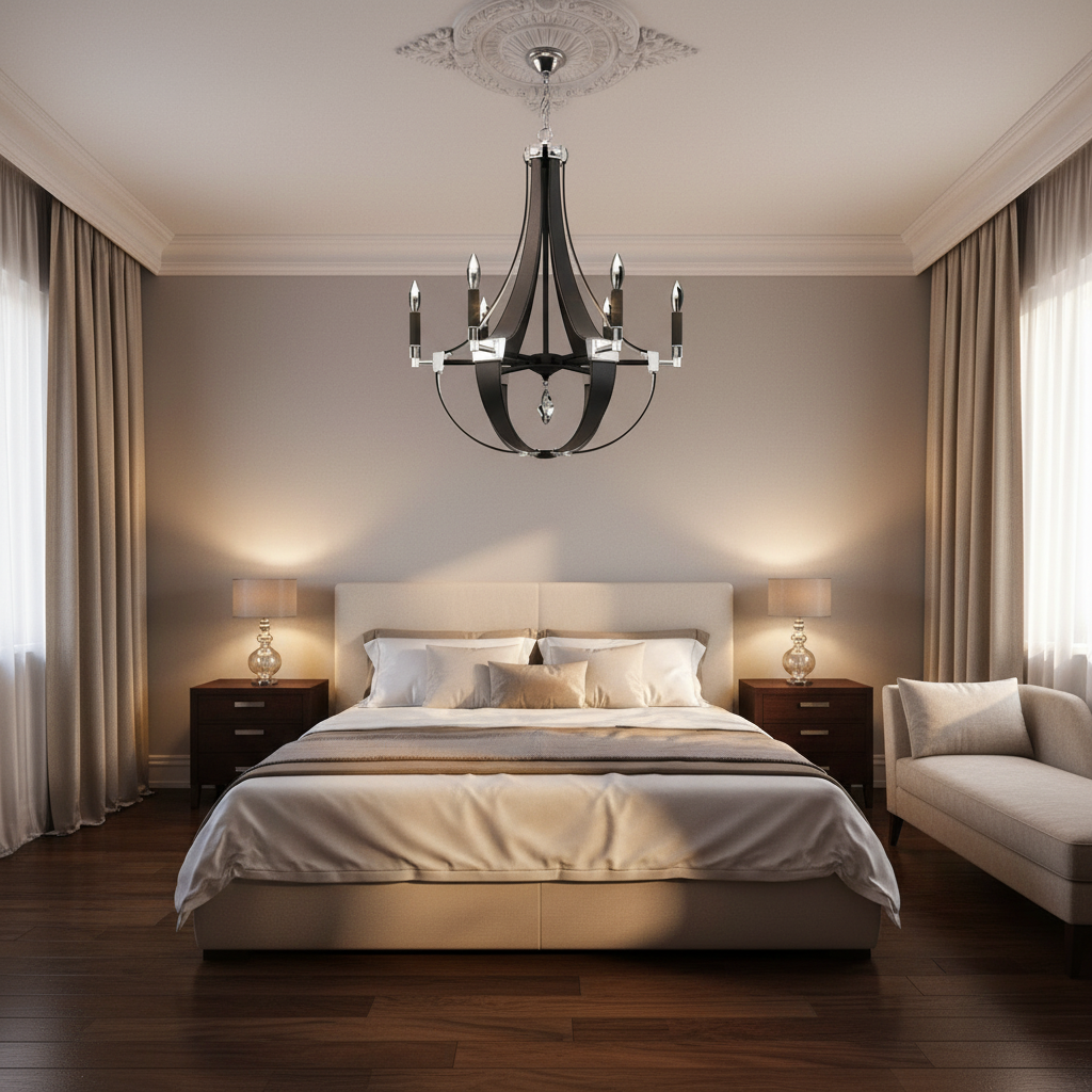 Luster Gaze Appalachian Teardrop 6-Light Chandelier - luxurious American master suite