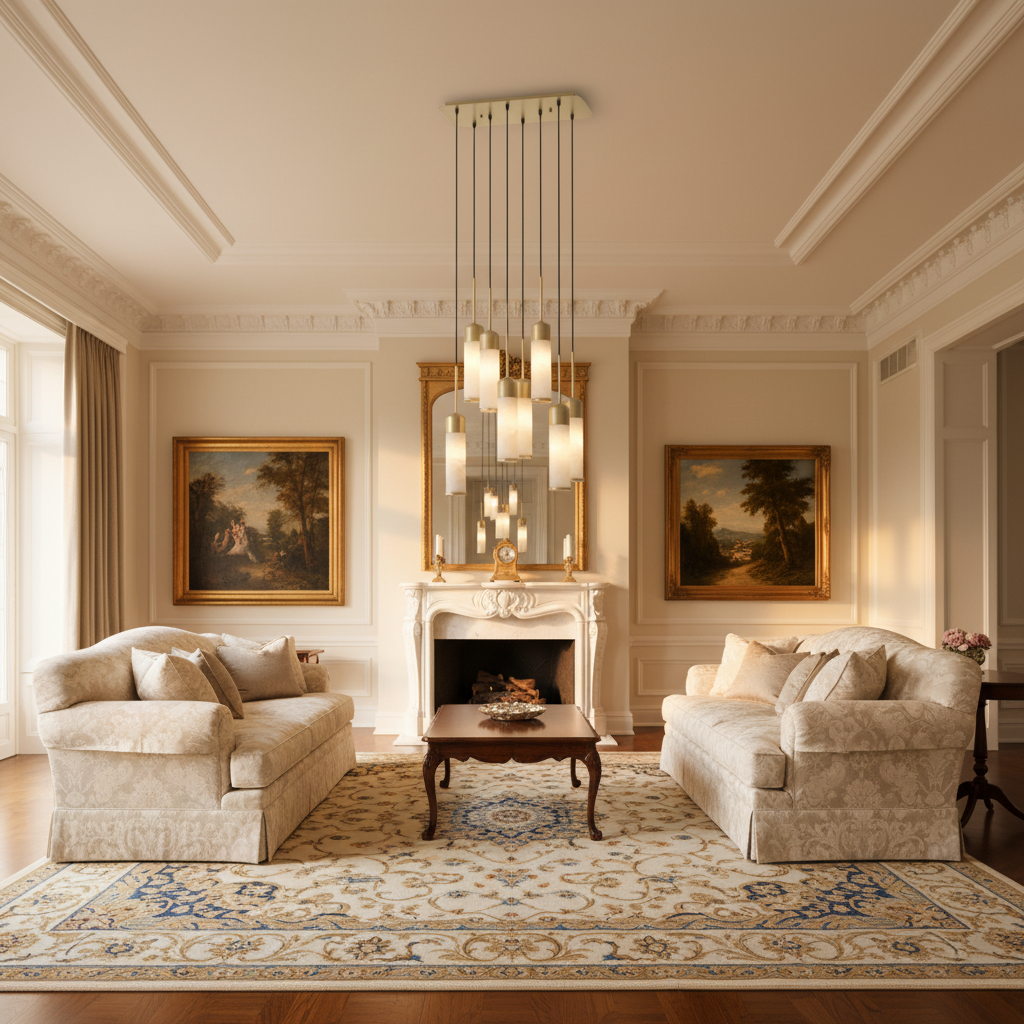Luster Gaze Alabaster Radiance 8-Light Chandelier - American formal living room with 12-foot ceilings