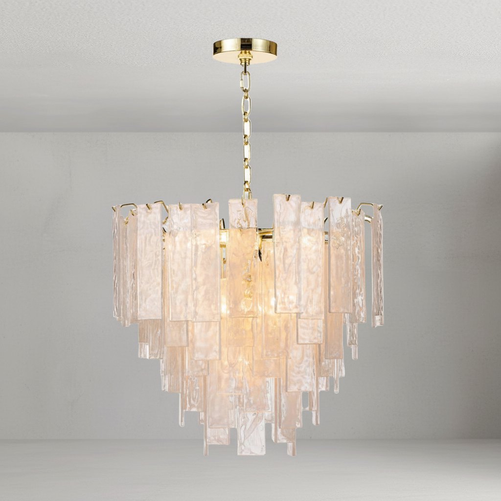 Luster Gaze Veridian Brass Clear Glass Chandelier - Background Shot