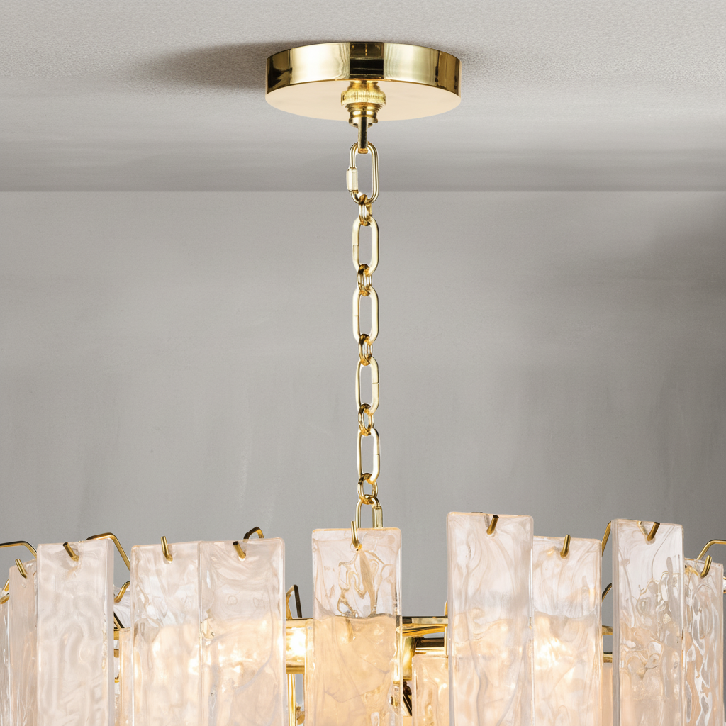 Luster Gaze Veridian Brass Clear Glass Chandelier - Background Shot