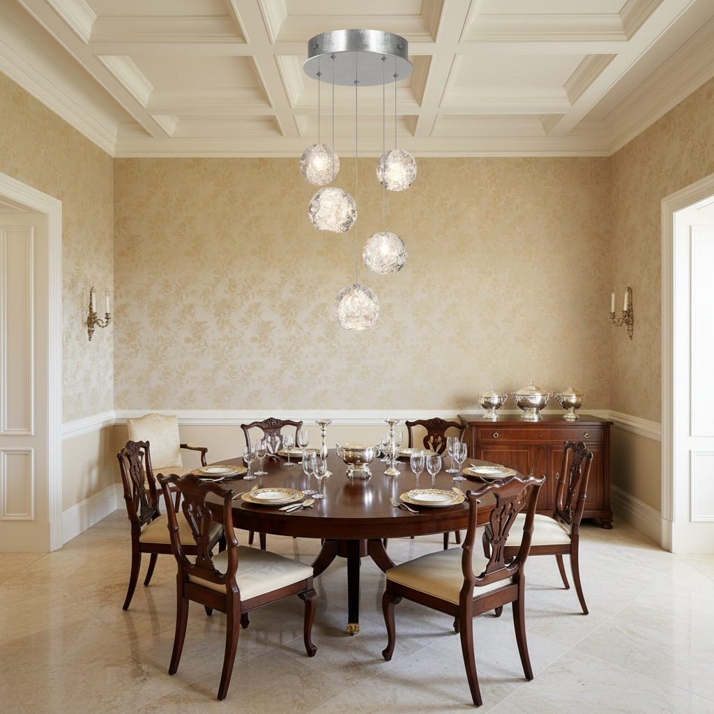 Luster Gaze Celestial Aura Round Crystal Chandelier - formal American dining room