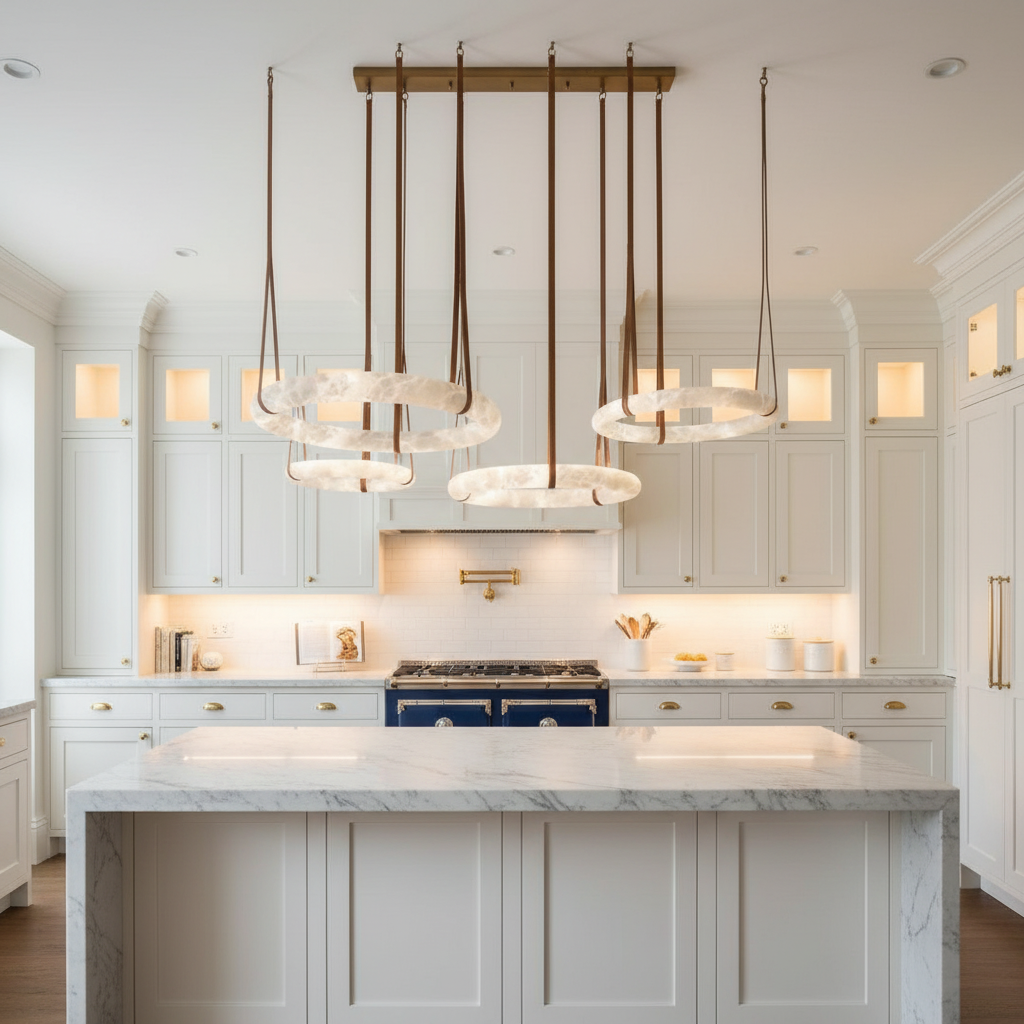 Luster Gaze Alabaster Aura Round Pendant Chandelier - high-end American kitchen