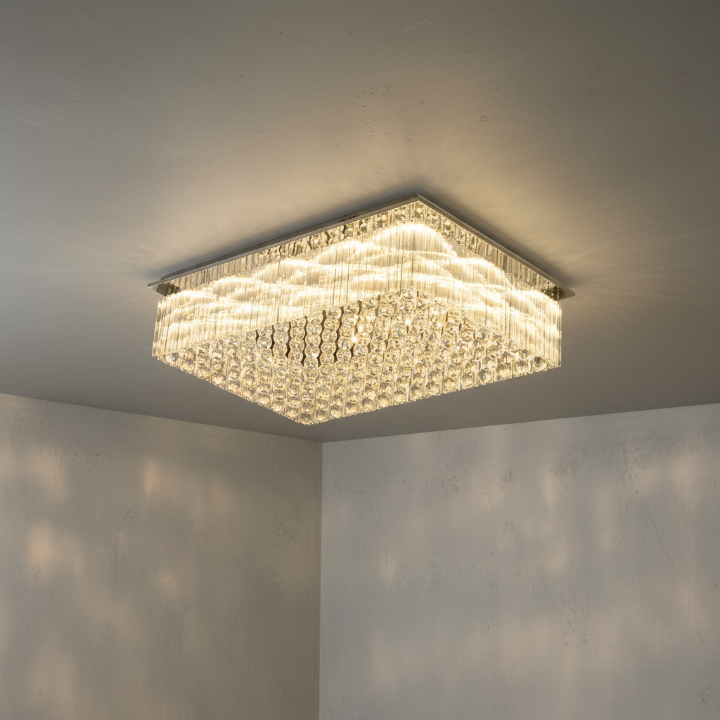 Luster Gaze Opulent Radiance Rectangle Flush Mount Chandelier - Background Shot
