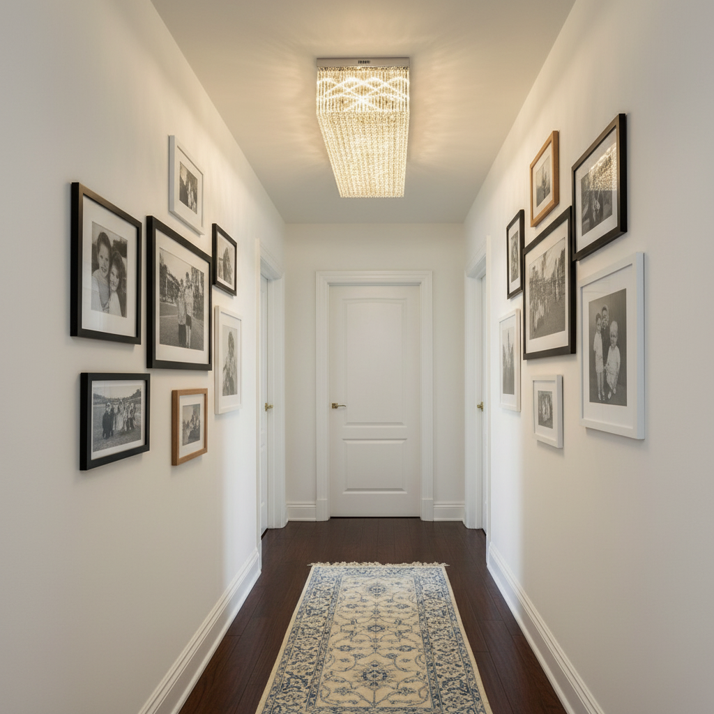 Luster Gaze Opulent Radiance Rectangle Flush Mount Chandelier - American transitional hallway