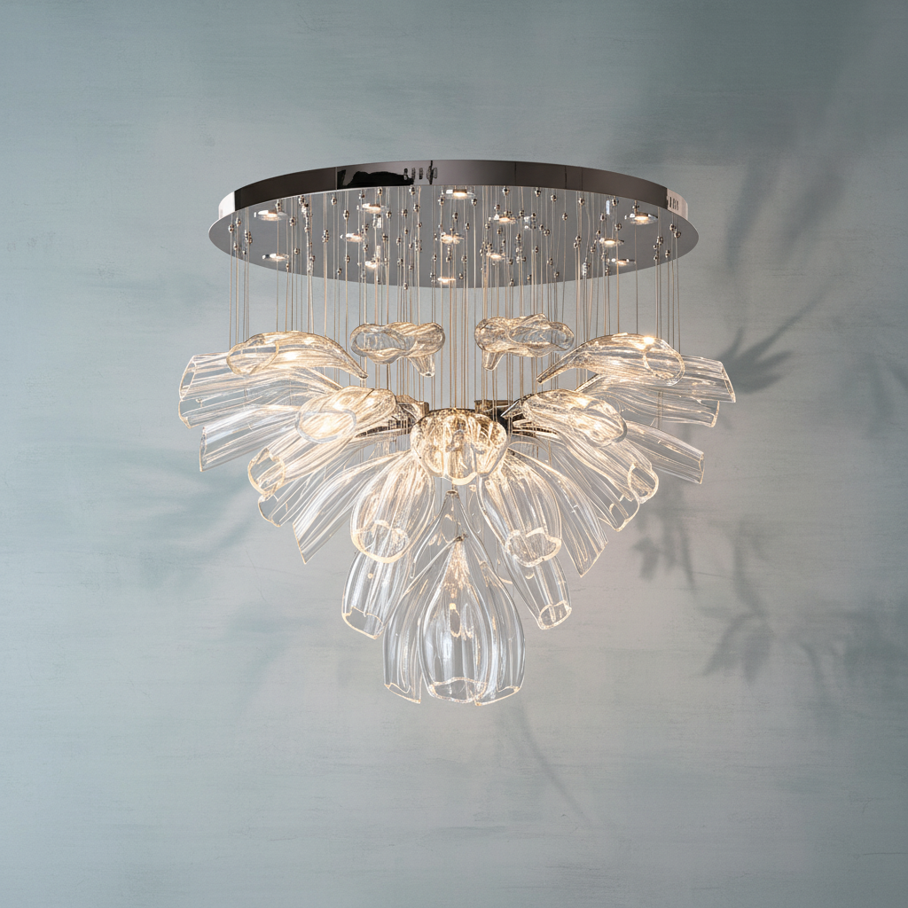 Luster Gaze Bloom Petal Glass Foyer Chandelier - Background Shot
