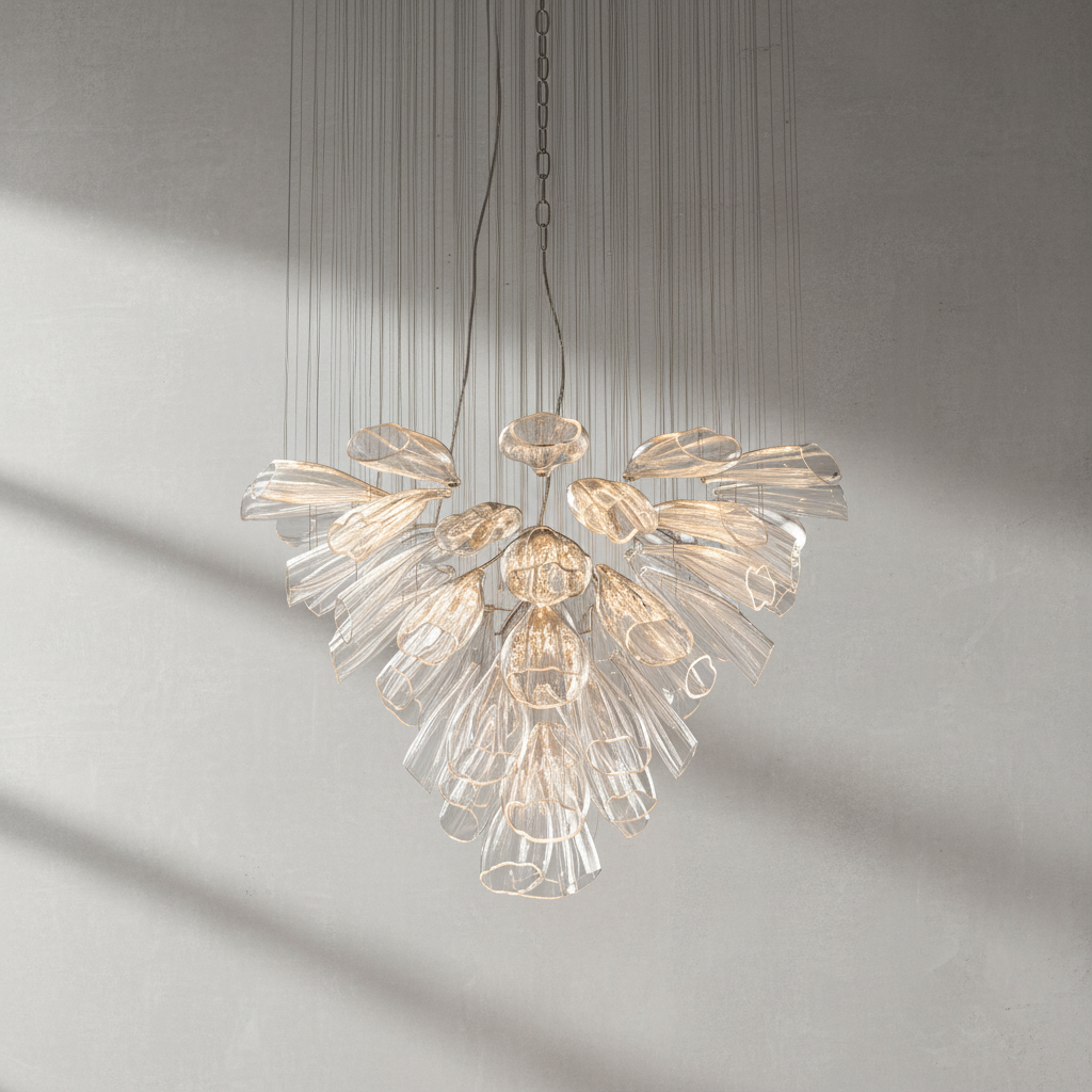 Luster Gaze Bloom Petal Glass Foyer Chandelier - Background Shot