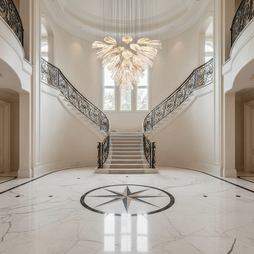 Luster Gaze Merlin Flower Glass Foyer Chandelier - grand American foyer with two-story ceiling