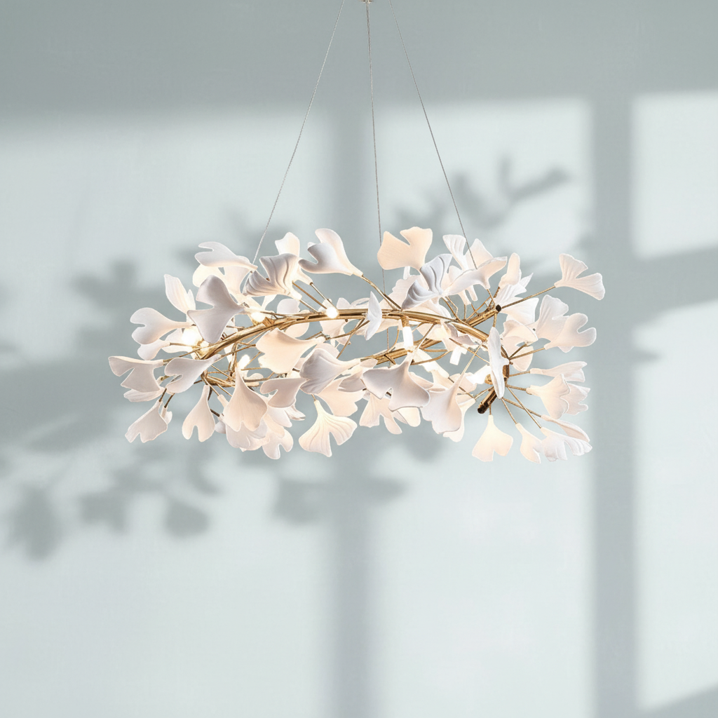 Luster Gaze Ceramic Ginkgo Round ChandelierD - Studio Shot