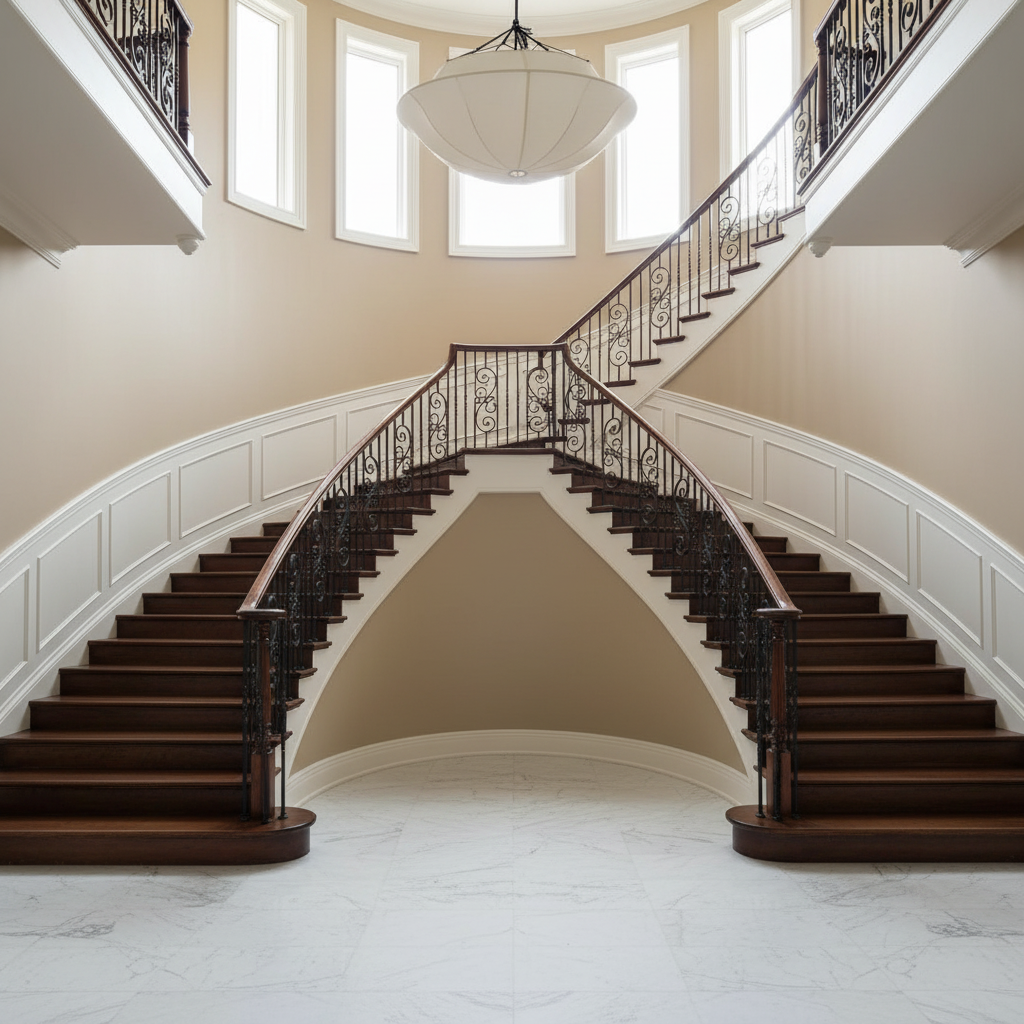 Luster Gaze Heritage Silk Canopy Chandelier - dramatic American stairwell with soaring ceiling