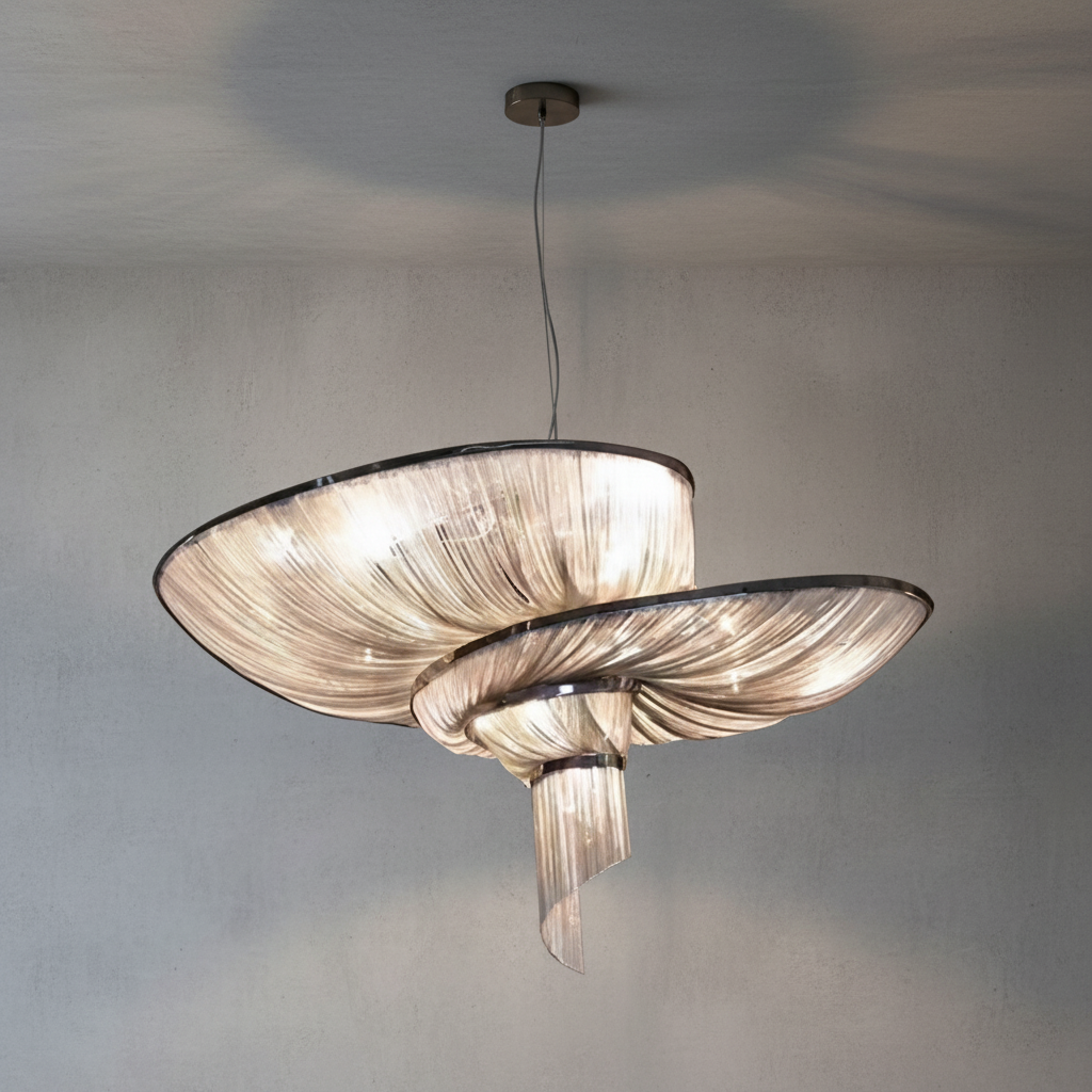 Luster Gaze Radiant Cascade Aluminum Tassel Chandelier - Background Shot