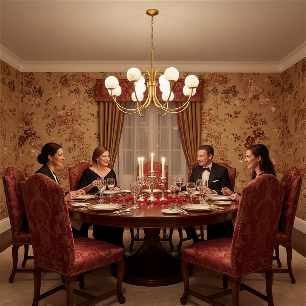Luster Gaze Celestial Bloom Alabaster Radial Chandelier - formal American dining room
