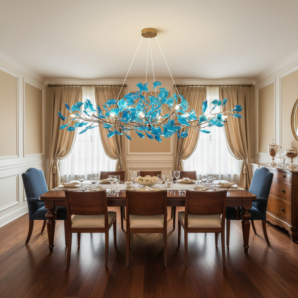 Luster Gaze Veridian Bloom Linear Chandelier - American transitional dining room