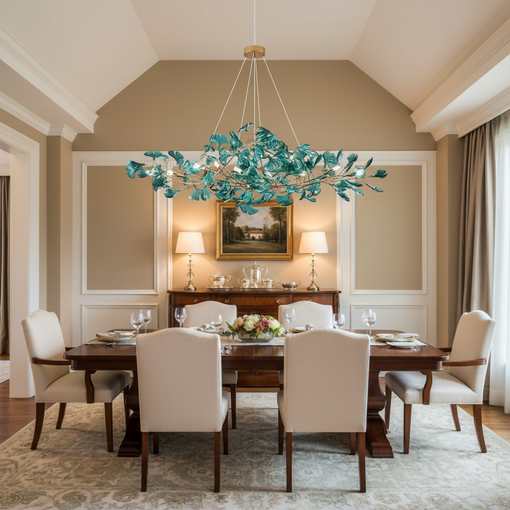Luster Gaze Colorful Glass Ginkgo Leaf Chandelier - American transitional dining room