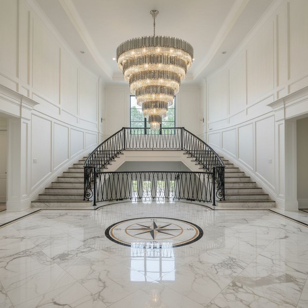 Luster Gaze Grand Tiered Crystal Round Chandelier - grand American foyer with two-story ceiling