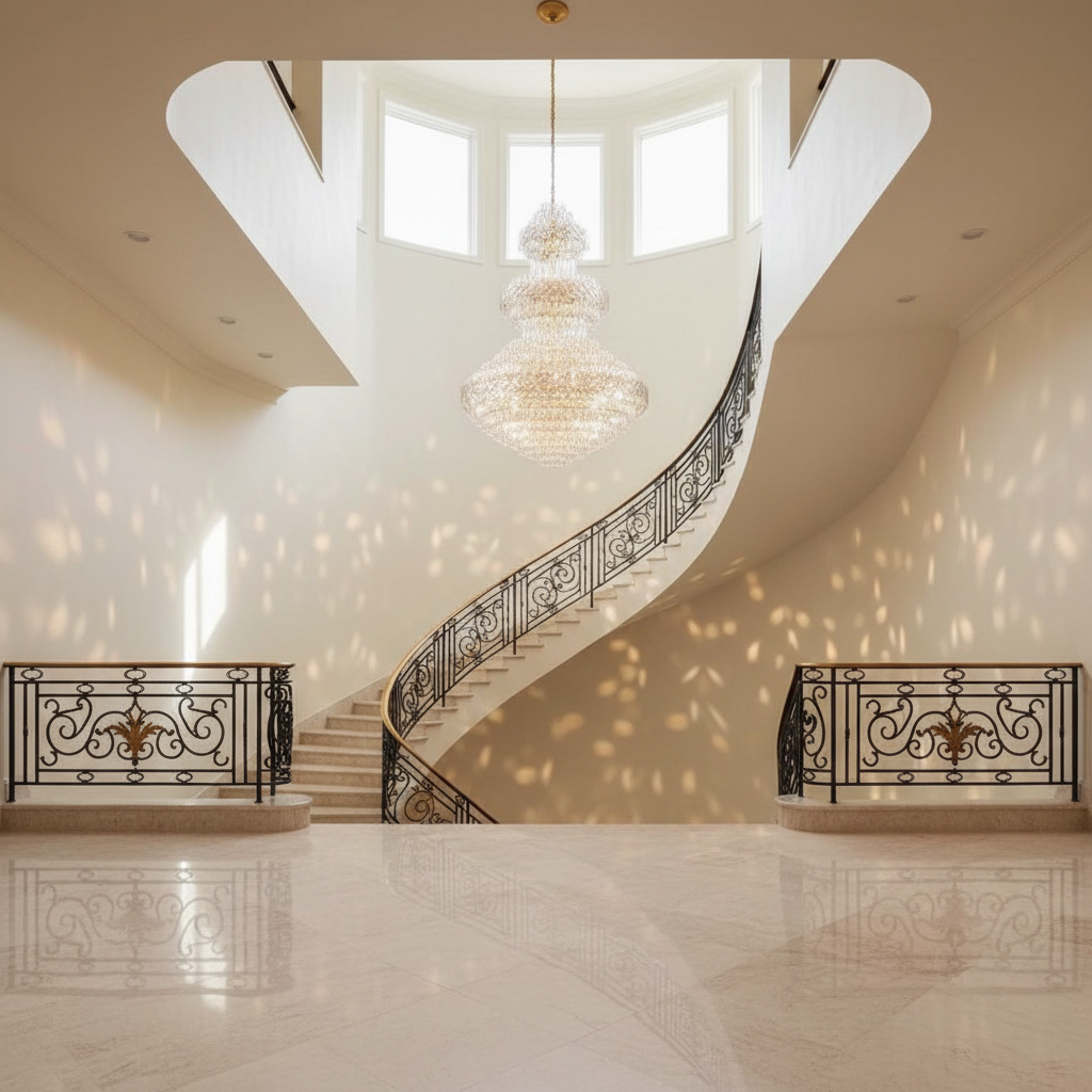 Luster Gaze Majestic Empire Multi-Tier Crystal Chandelier - dramatic American stairwell with soaring ceiling
