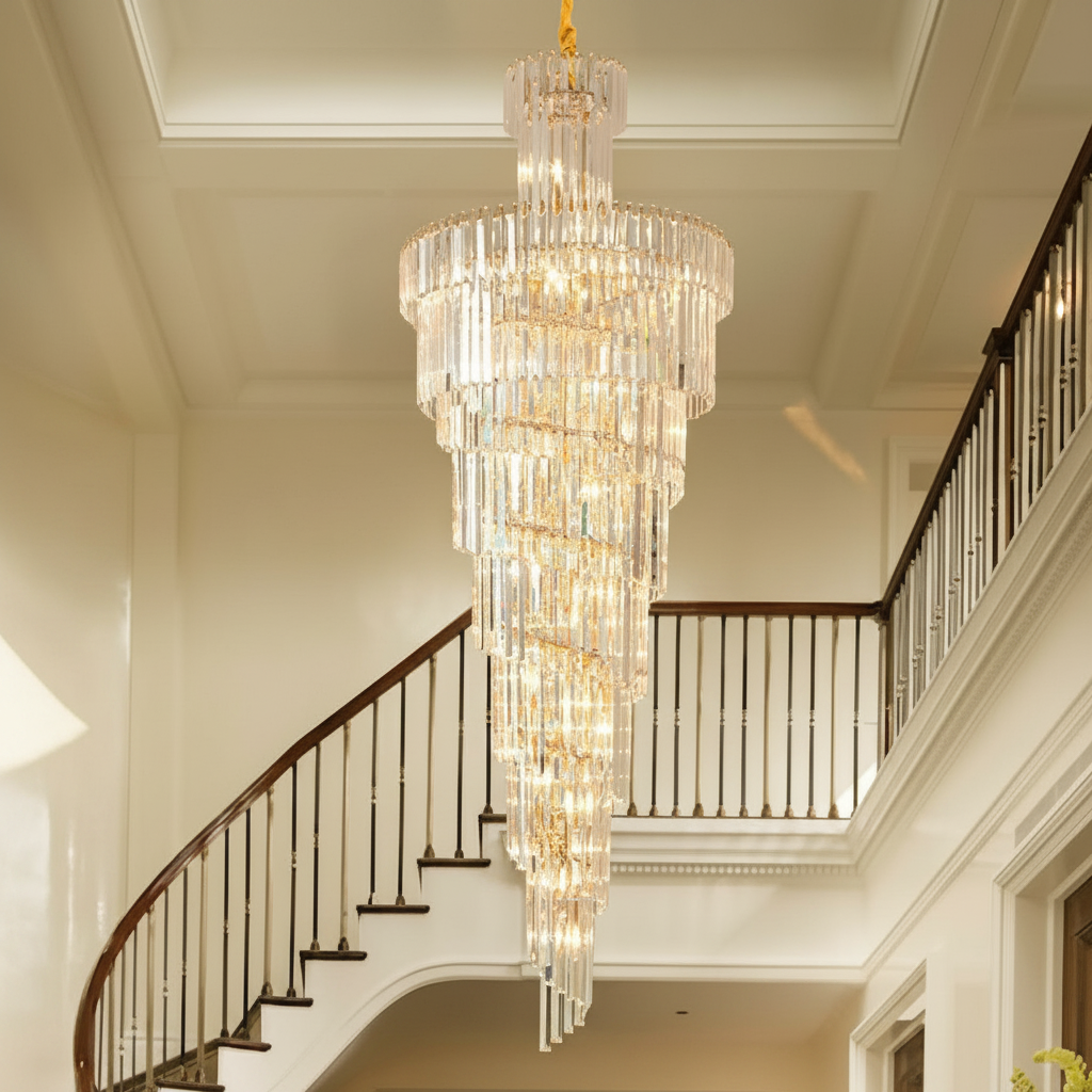 Luster Gaze Grand Spiral Tiered Crystal Chandelier - grand American estate foyer