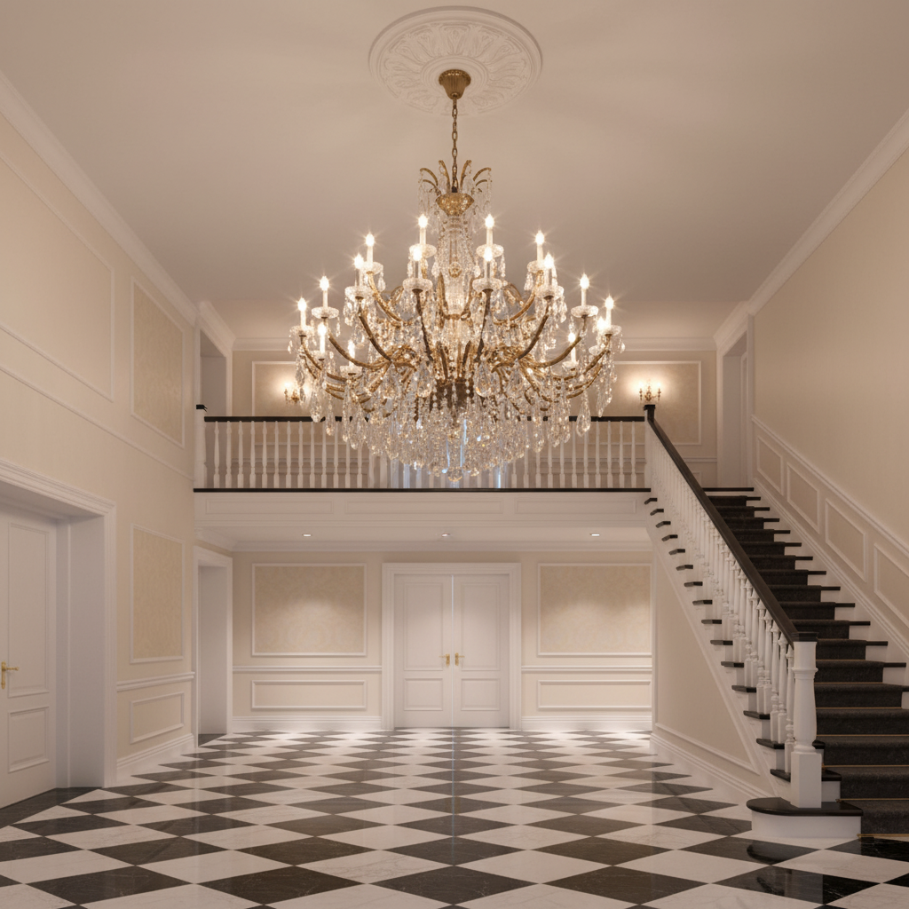 Luster Gaze Luxury Palm Tree Crystal Chandelier in Brass for Living Room and Low Ceiling Spaces - grand American estate foyer
