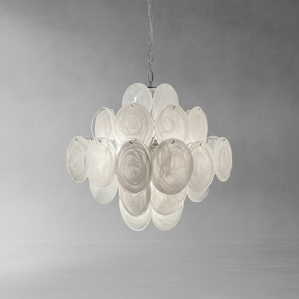 Luster Gaze Luminous Orb White Disc Chandelier - Background Shot