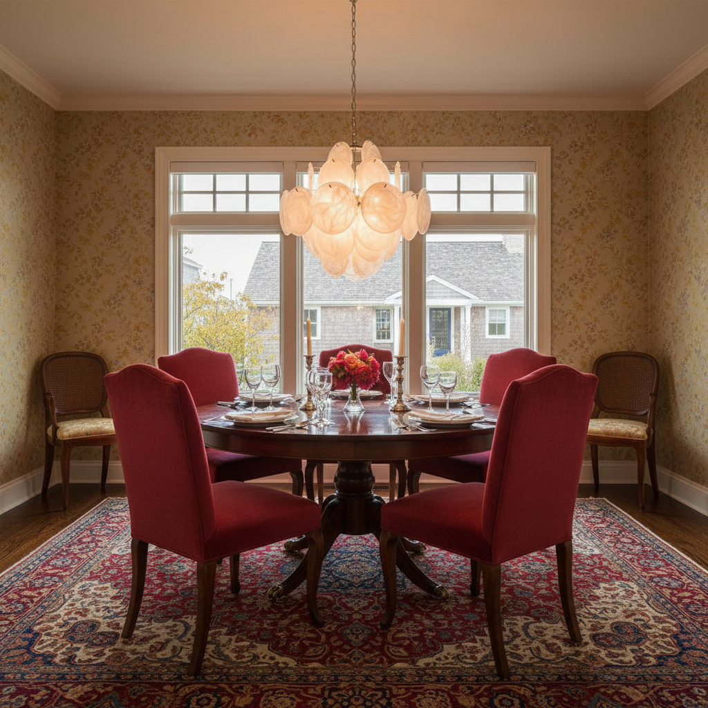 Luster Gaze Luminous Orb White Disc Chandelier - formal American dining room