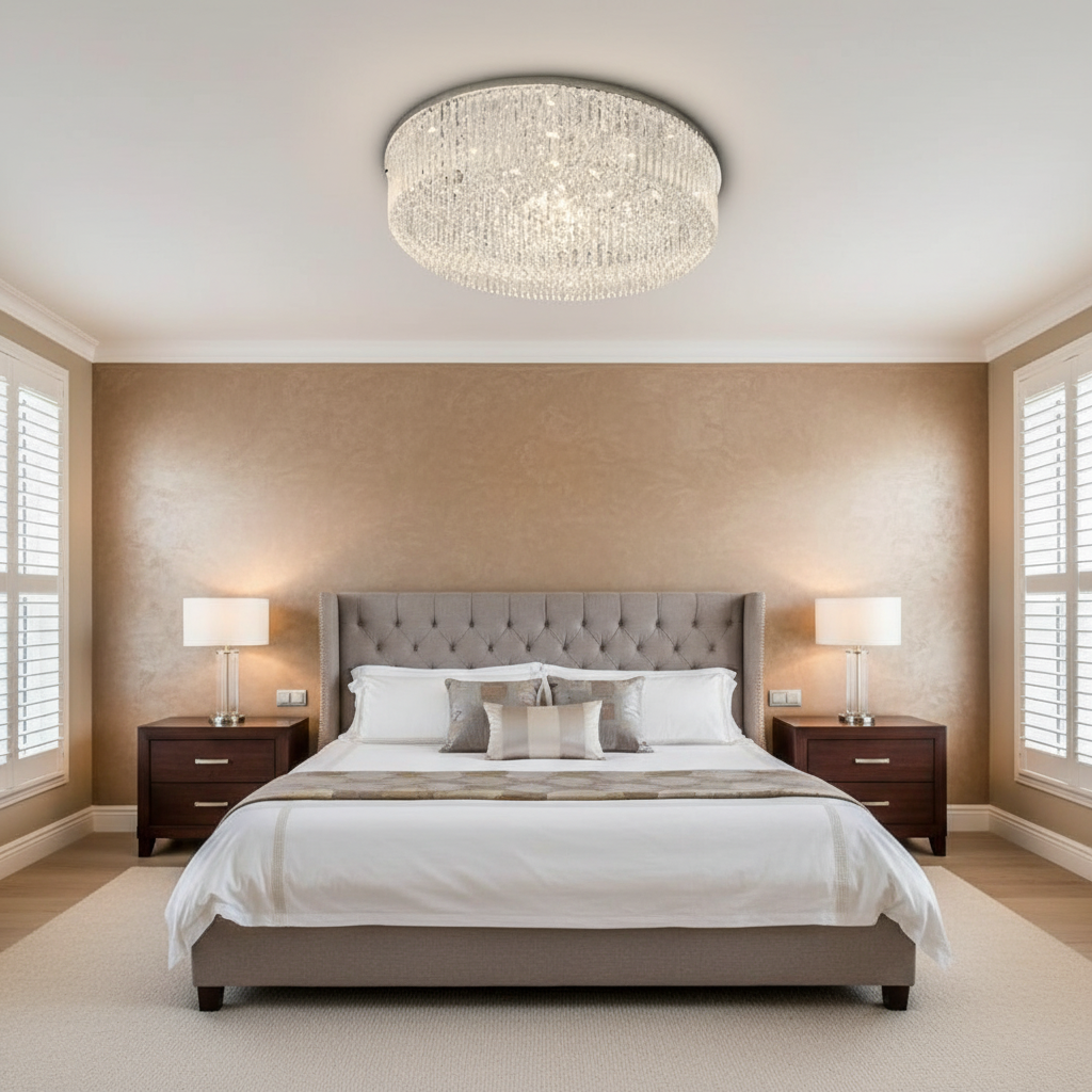 Luster Gaze Radiant Cascade Round/Oval Flush Mount Chandelier - American master bedroom with standard ceiling