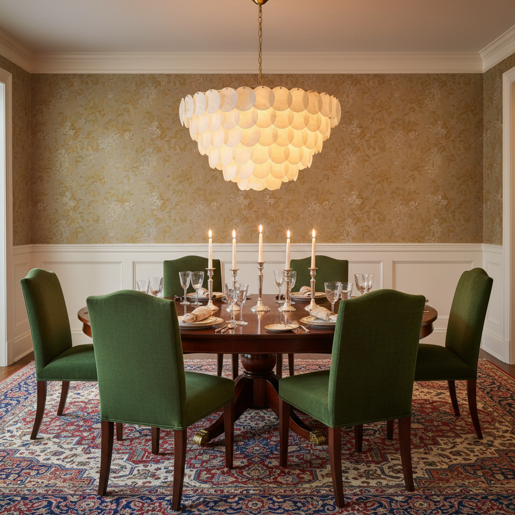 Luster Gaze Alabaster Radiance Round Chandelier - formal American dining room