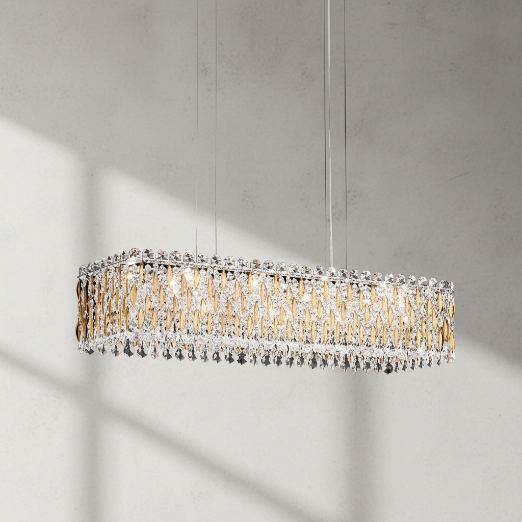 Luster Gaze Grand Lumina Rectangular Crystal Pendant Chandelier - Background Shot