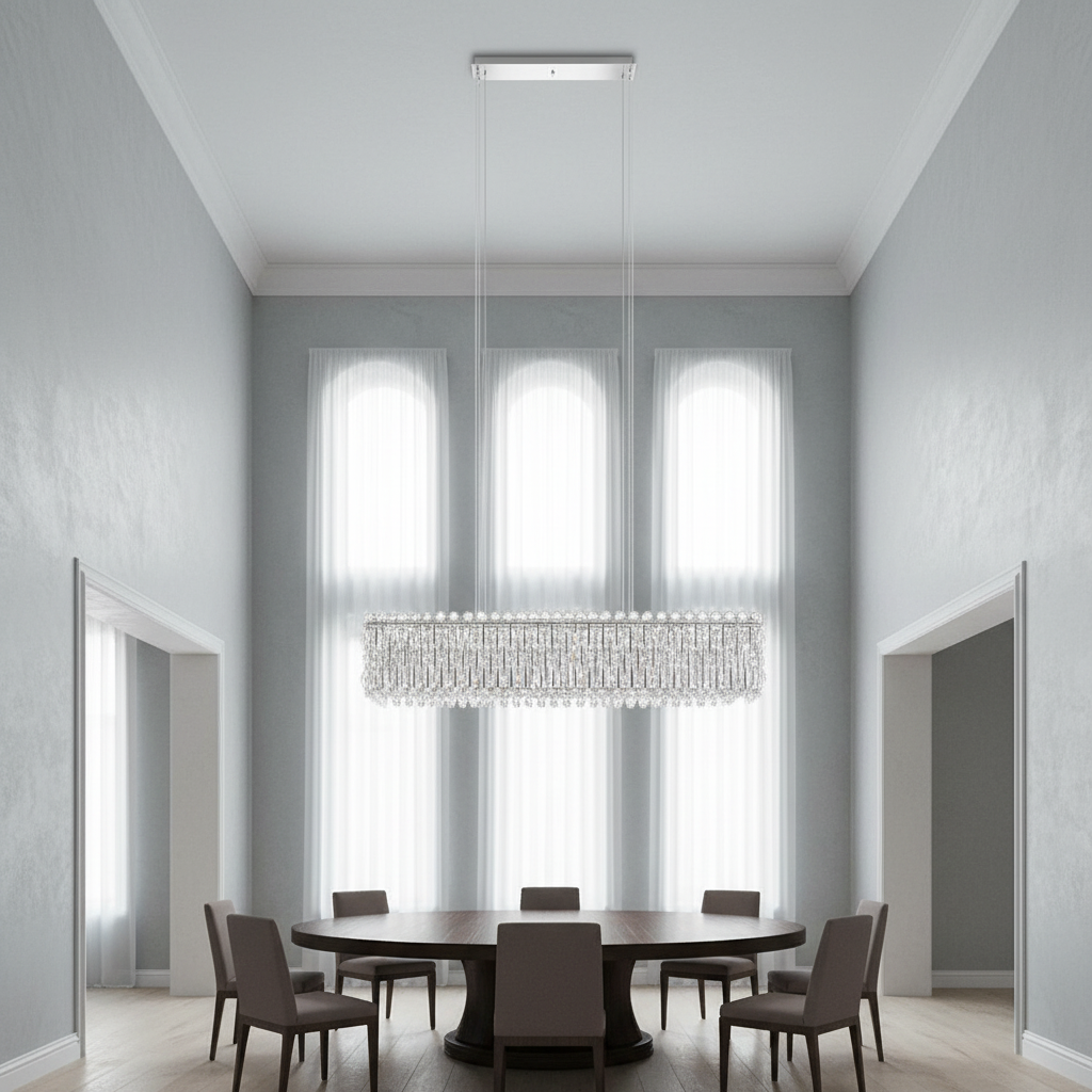 Luster Gaze Grand Lumina Rectangular Crystal Pendant Chandelier - Background Shot