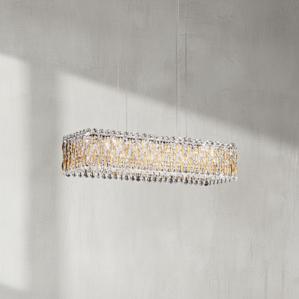Luster Gaze Grand Lumina Rectangular Crystal Pendant Chandelier - Background Shot