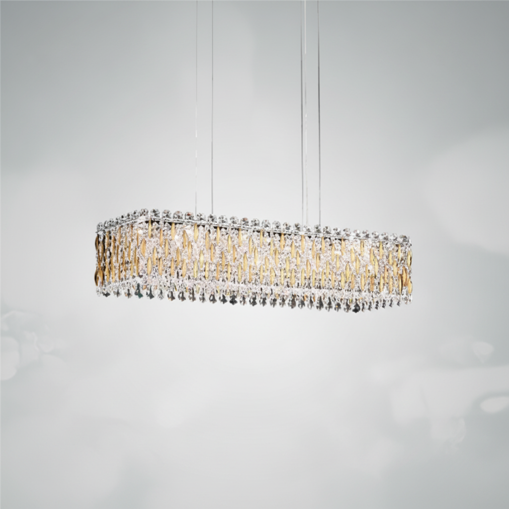Luster Gaze Grand Lumina Rectangular Crystal Pendant Chandelier - Background Shot
