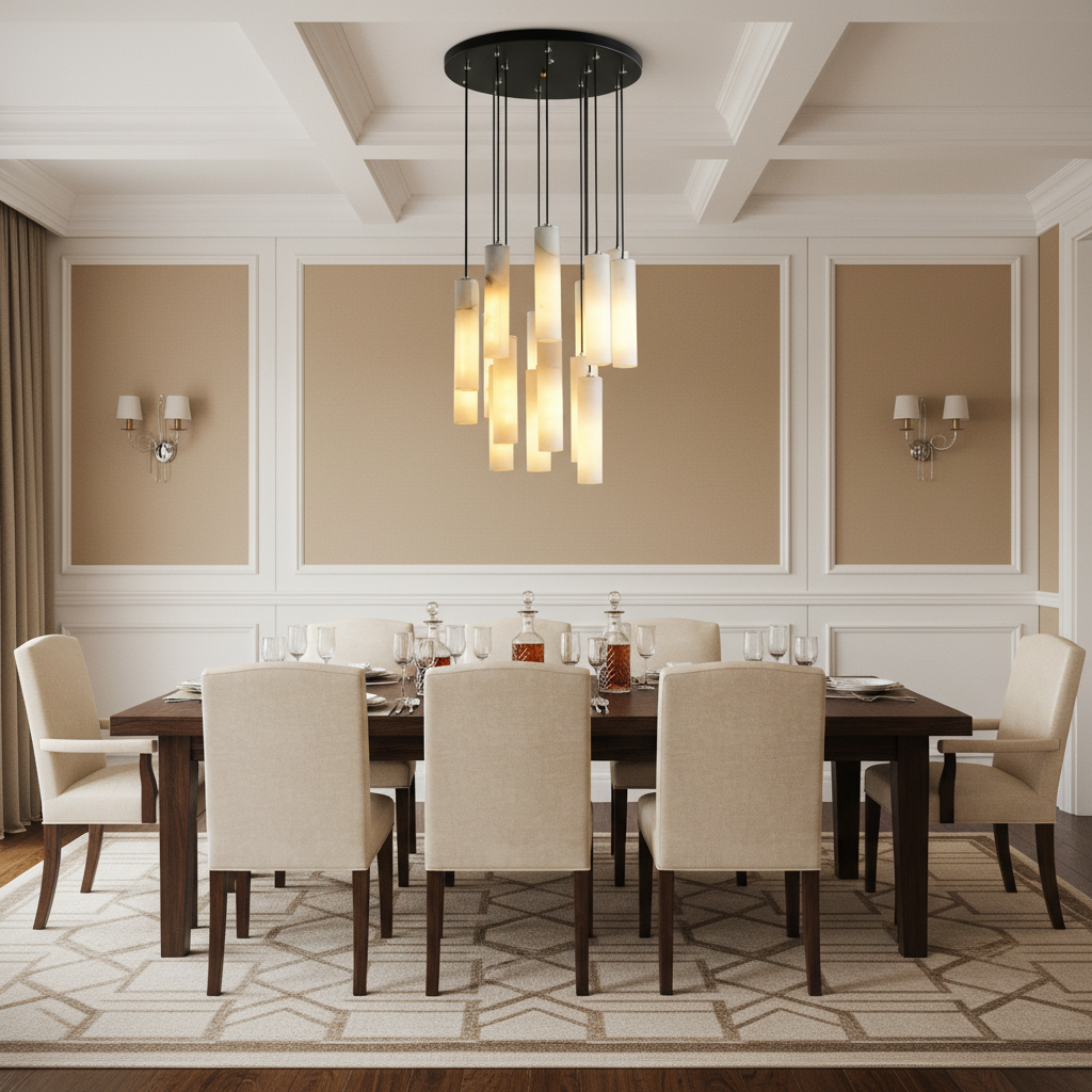 Luster Gaze Alabaster Halo Linear Chandelier - formal American dining room