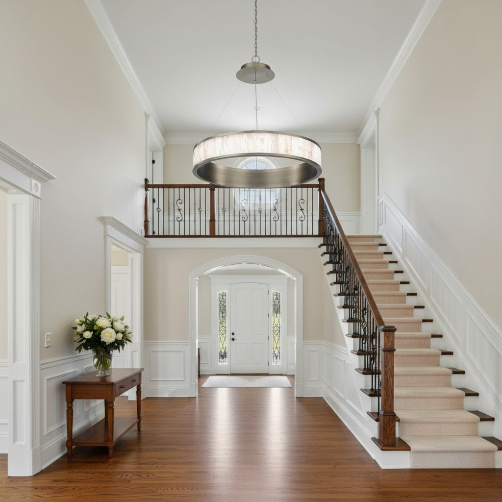 Luster Gaze Luminous Halo Round Ring LED Chandelier - elegant American entryway with arched doorway