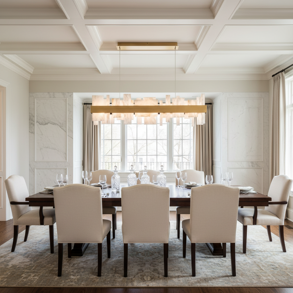 Luster Gaze Veridian Bloom LED Linear Chandelier - formal American dining room