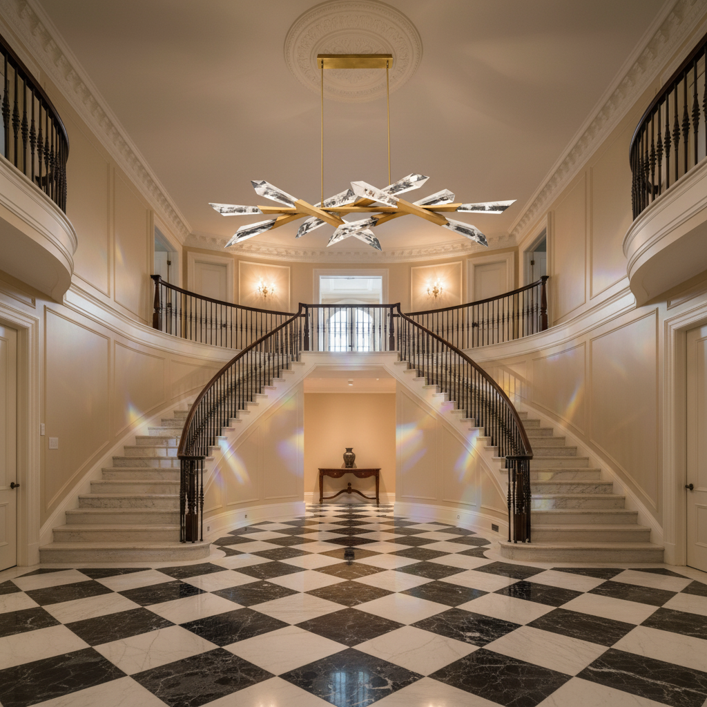 Luster Gaze Aura Grandeur Linear Chandelier - grand American estate foyer