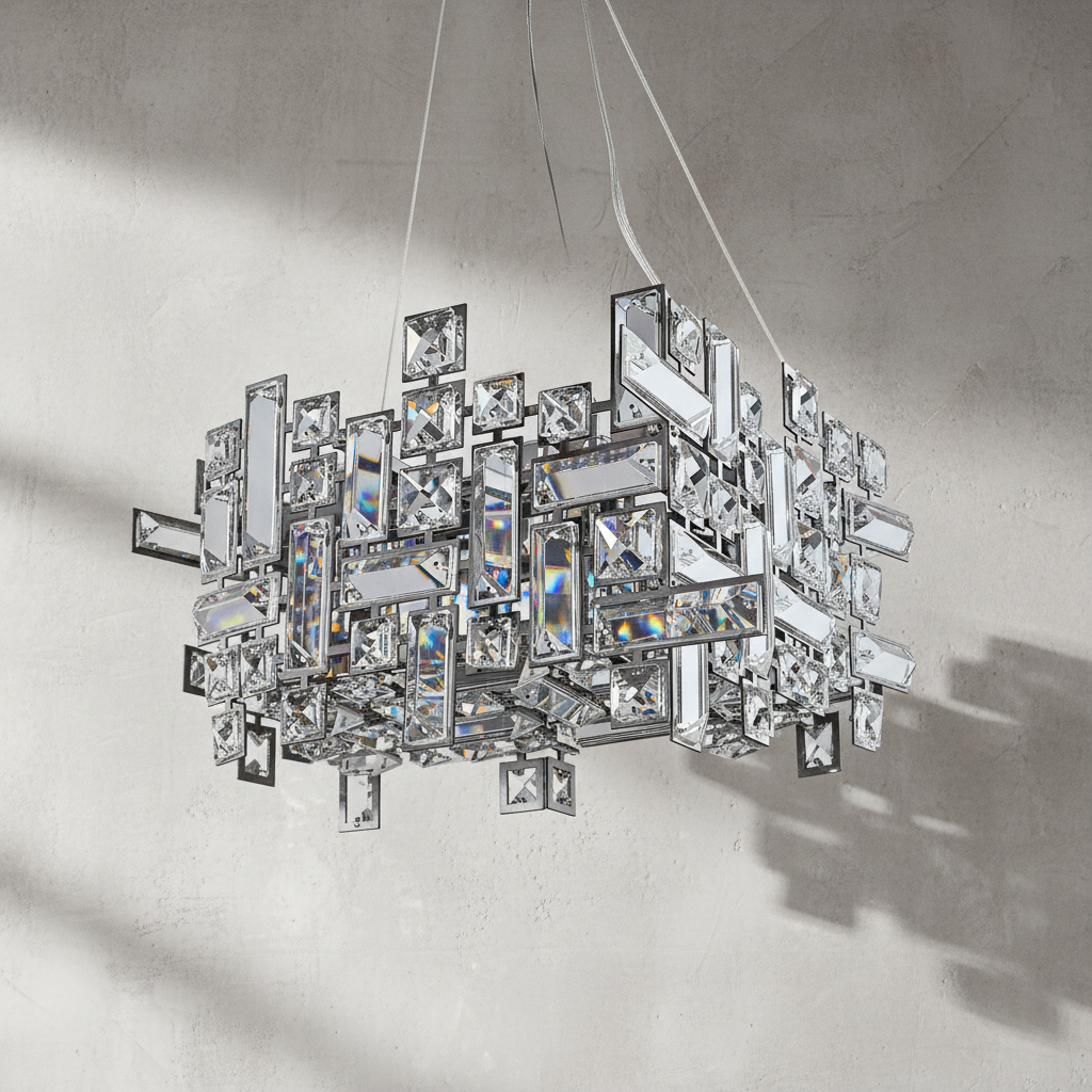 Luster Gaze Sculpted Crystal Block Rectangular Chandelier - Background Shot