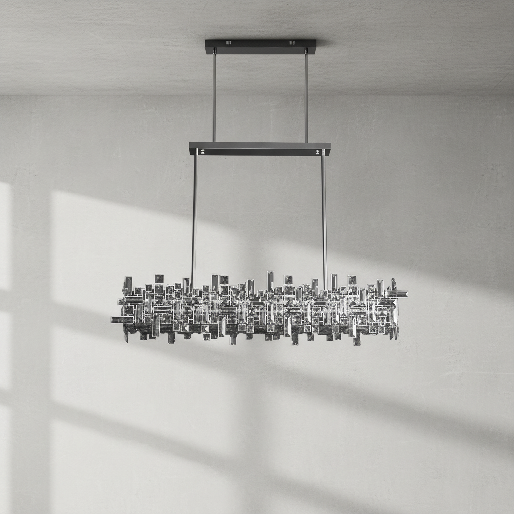 Luster Gaze Sculpted Crystal Block Rectangular Chandelier - Background Shot