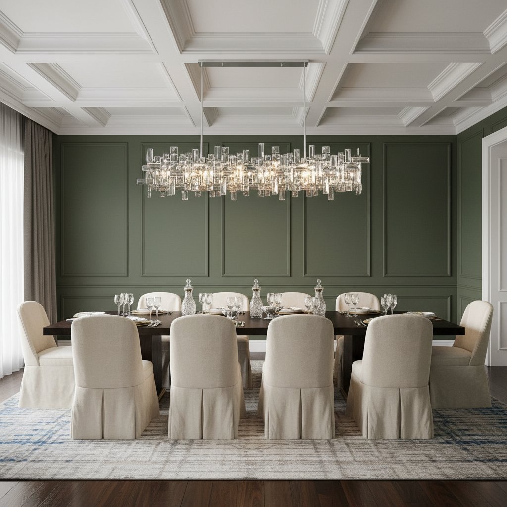 Luster Gaze Sculpted Crystal Block Rectangular Chandelier - formal American dining room