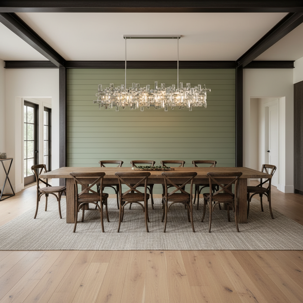 Luster Gaze Sculpted Crystal Block Rectangular Chandelier - modern American farmhouse dining room