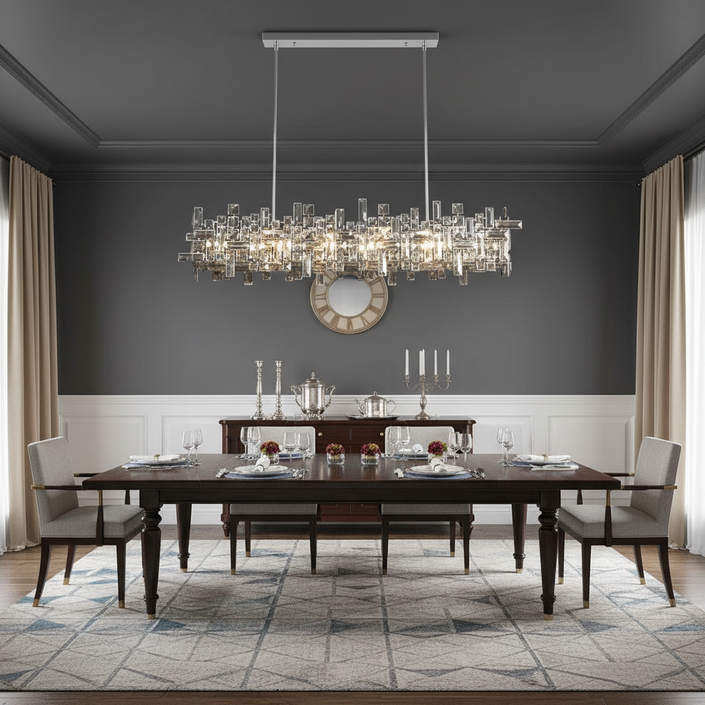 Luster Gaze Sculpted Crystal Block Rectangular Chandelier - American transitional dining room