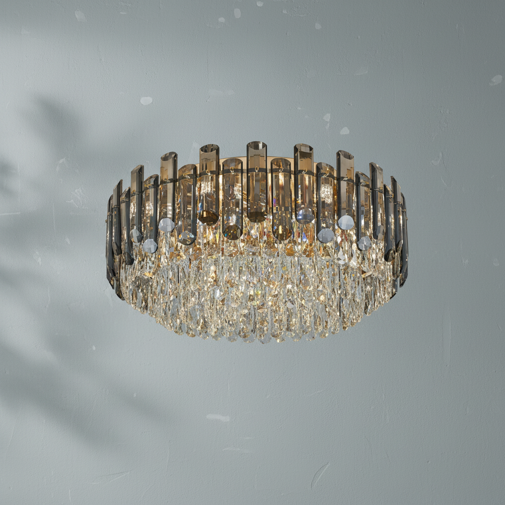Luster Gaze Radiant Smoke Crystal Flush Mount Chandelier - Background Shot