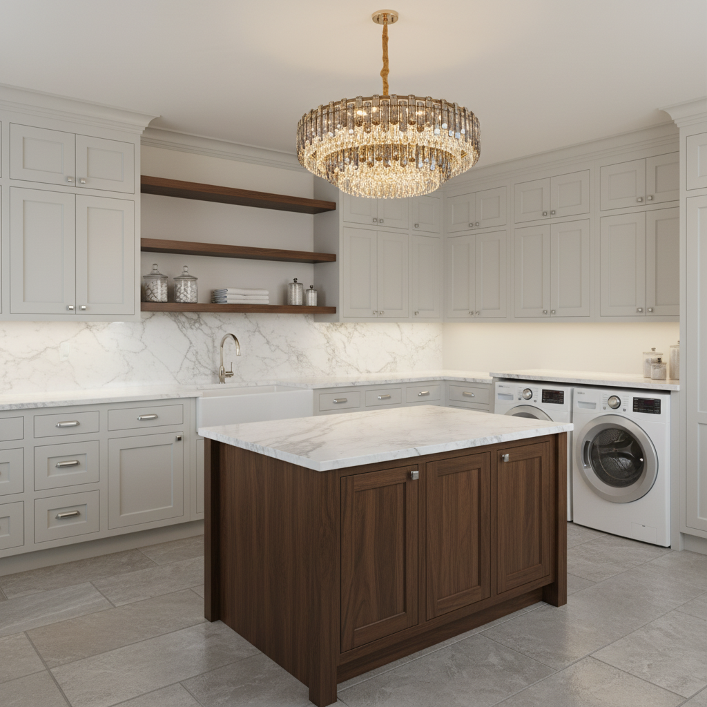 Luster Gaze Radiant Smoke Crystal Flush Mount Chandelier - elegant American laundry room