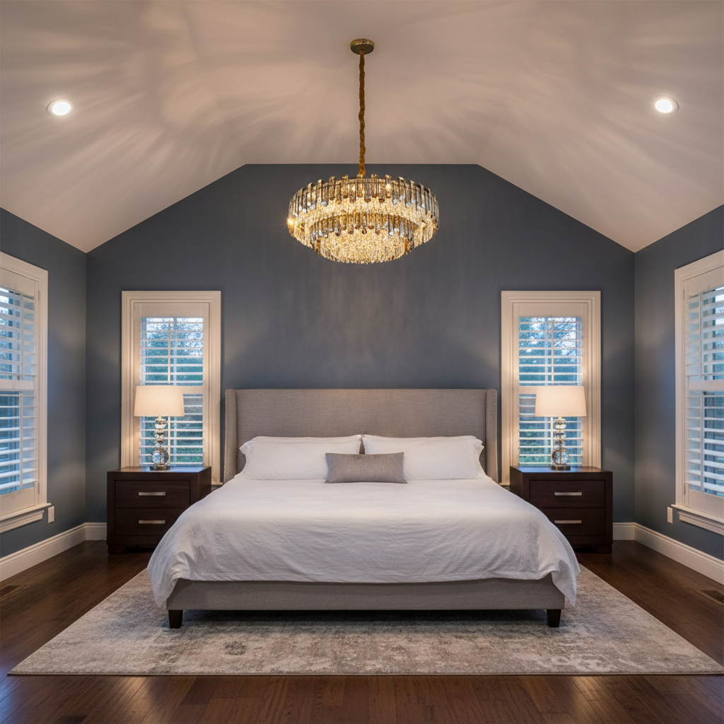 Luster Gaze Radiant Smoke Crystal Flush Mount Chandelier - American master bedroom with standard ceiling