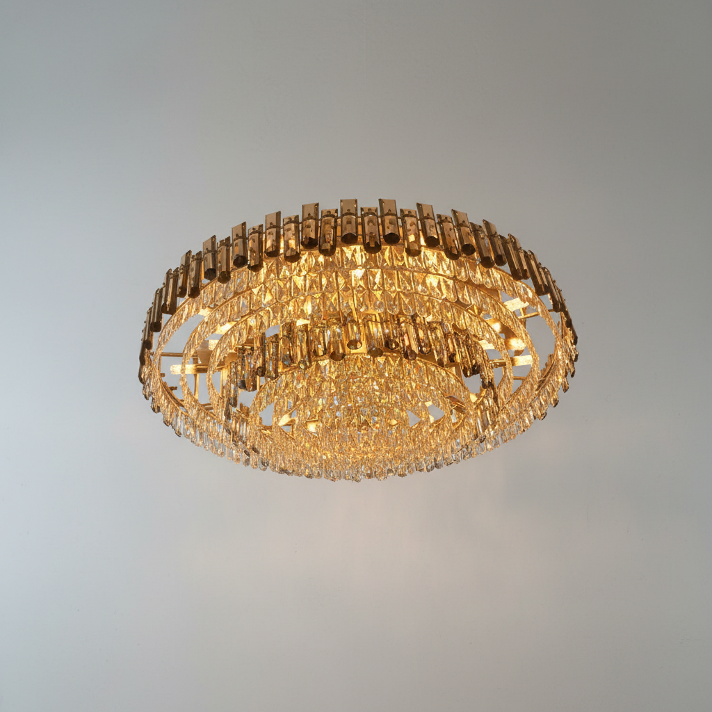 Luster Gaze Smoke Gray Crystal Chandelier Flush Mounted Ceiling Light Fitxture Set for Dining Room/Living Room - Studio Shot