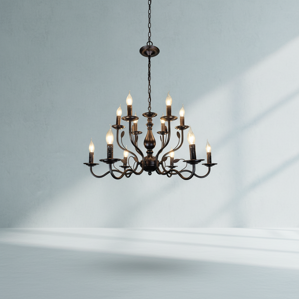 Luster Gaze Multi Layer Iron Chandelier with Electronic Candles in Vintage Country Style for Living Room Cafe and Study - Studio Shot