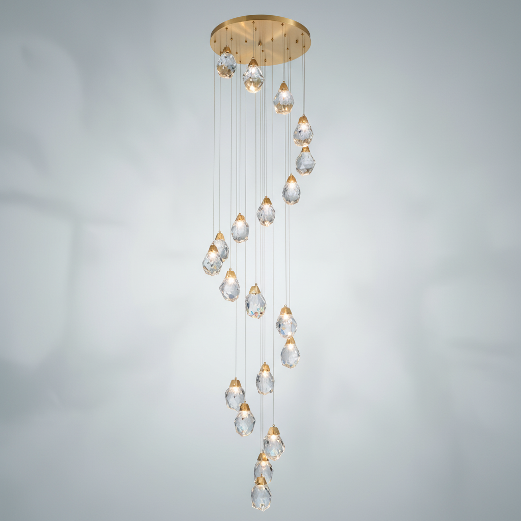 Luster Gaze Radiant Cascade Faceted K9 Crystal Chandelier - Background Shot