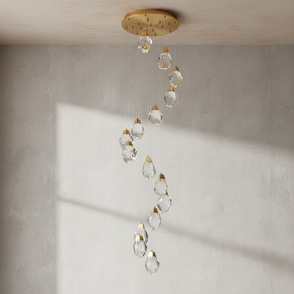 Luster Gaze Radiant Cascade Faceted K9 Crystal Chandelier - Background Shot