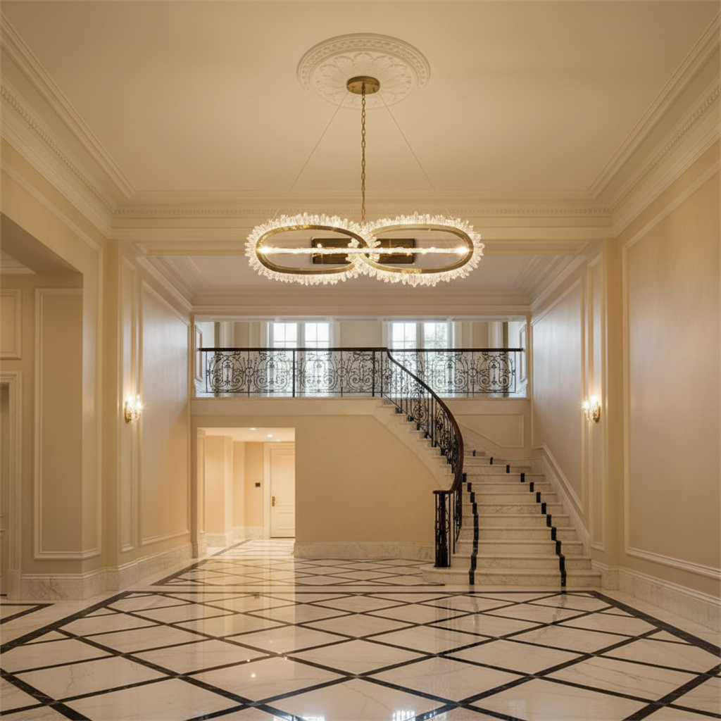 Luster Gaze Glacial Bloom Rock Crystal Wall Sconce - grand American estate foyer
