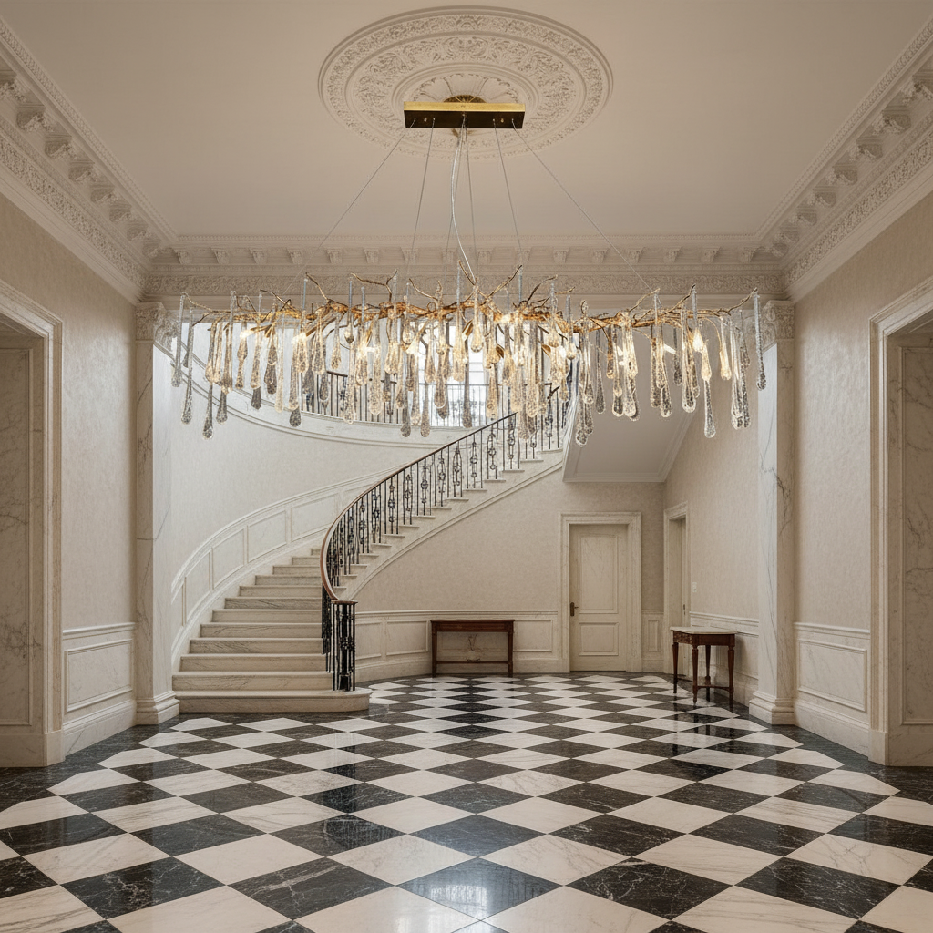 Luster Gaze Aqua Makrama Branch Chandeliers - grand American estate foyer