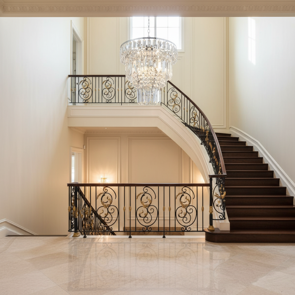 Luster Gaze Majestic Radiance Round Extra Large Chandelier - dramatic American stairwell with soaring ceiling